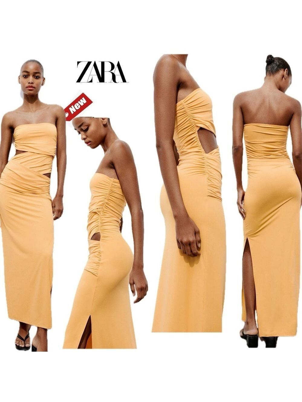 Zara orange strapless Cut-Out bodycon bandeau tube midi dress Limited Edition